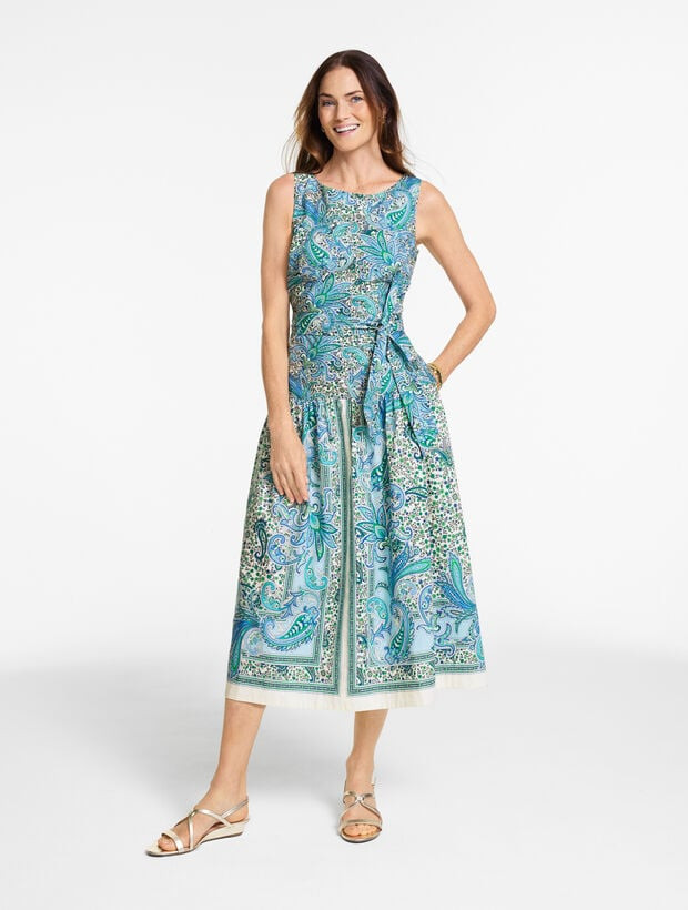 Modern Poplin Fit & Flare Dress - Heritage Paisley | Talbots