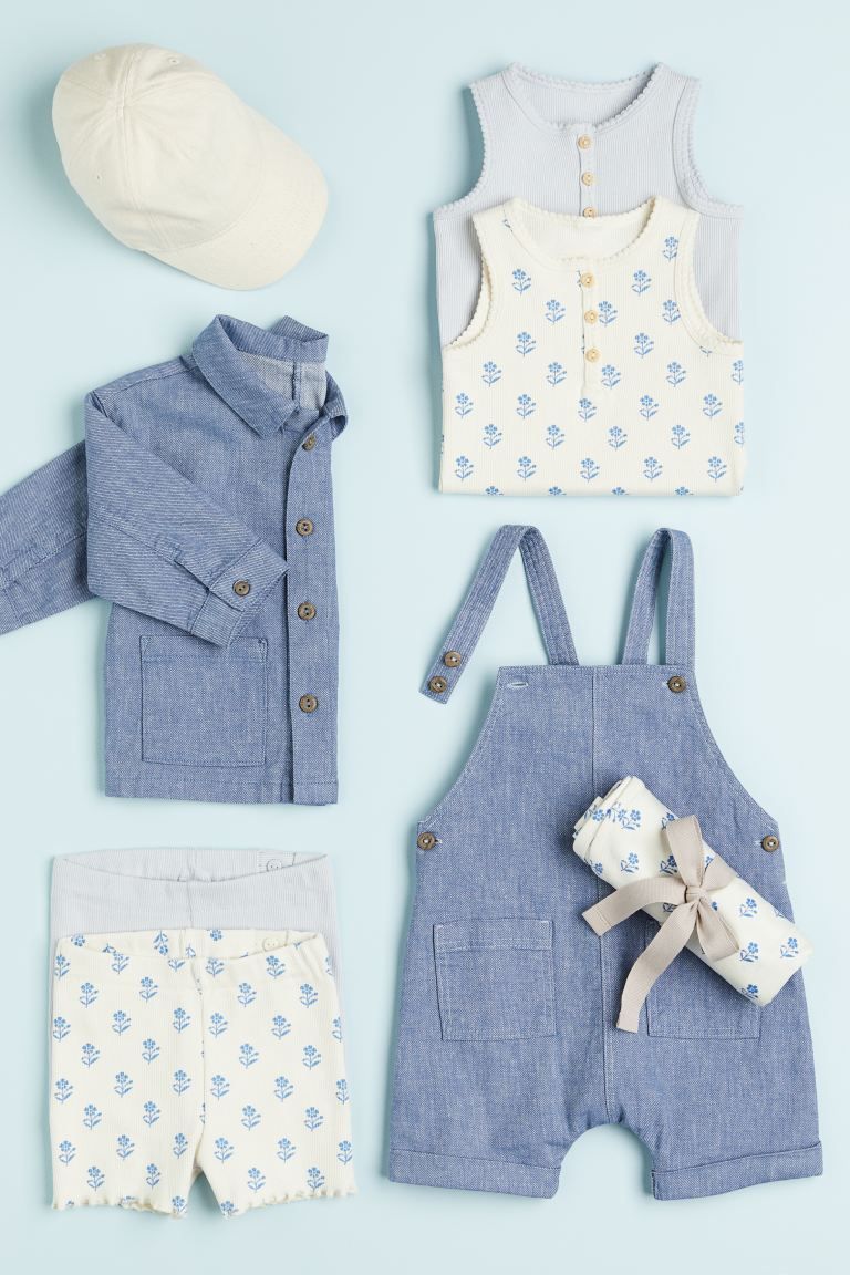 Linen Overall Shorts - Blue - Kids | H&M US | H&M (US + CA)