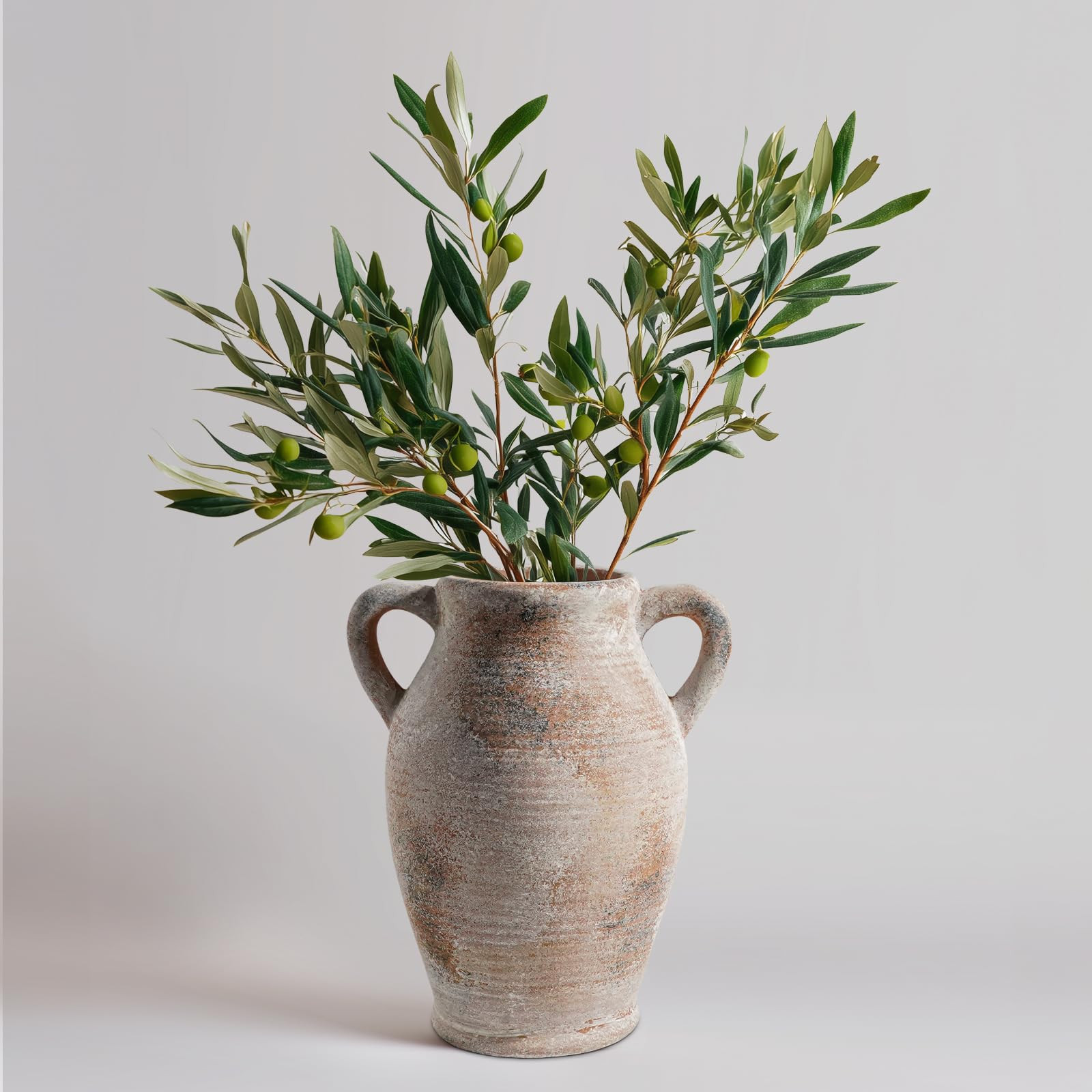 Sunddo 8 inch Rustic Vase for Home Decor, Farmhouse Terracotta Decorative Vase with Handles, Cent... | Amazon (US)