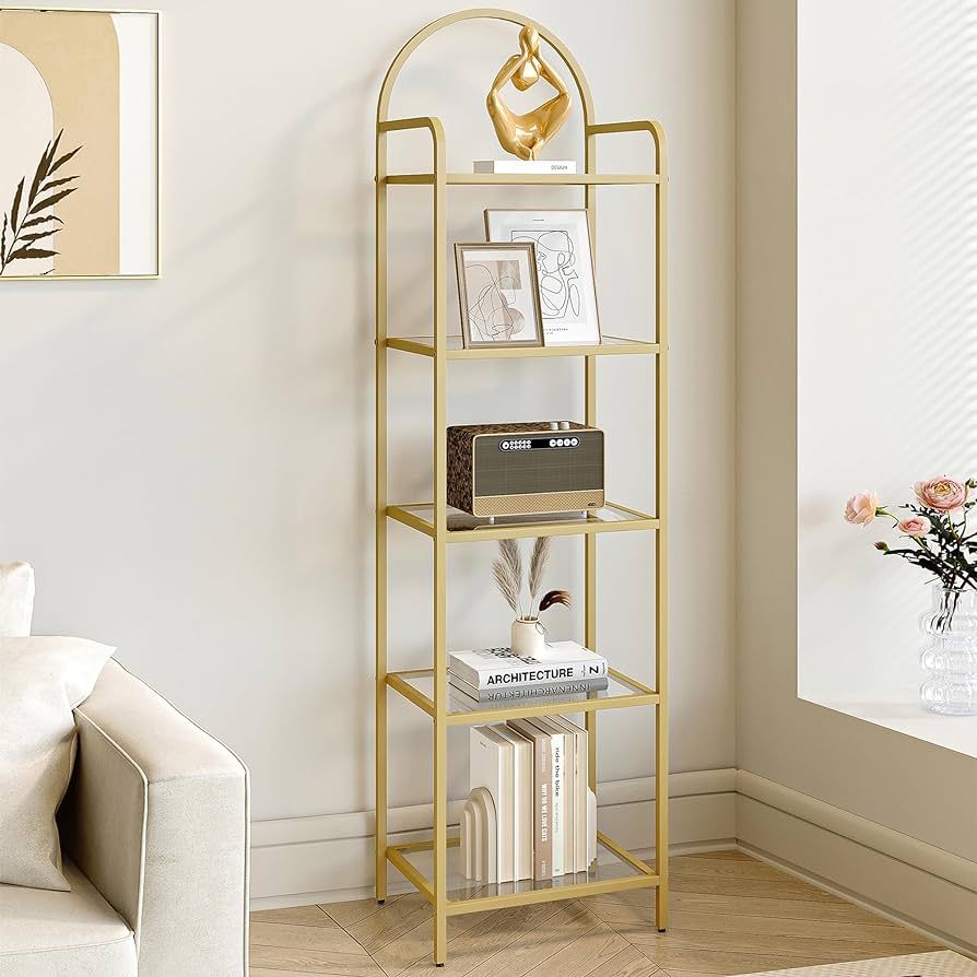 Hzuaneri 5 Tier Bookcase Bookshelf, Tempered Glass Bookshelves, Slim Shelving Unit for Bedroom, B... | Amazon (US)