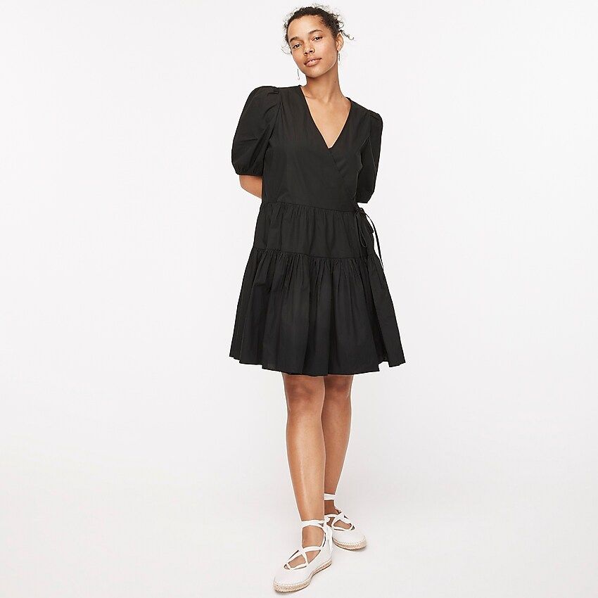 Puff-sleeve cotton poplin wrap dress | J.Crew US