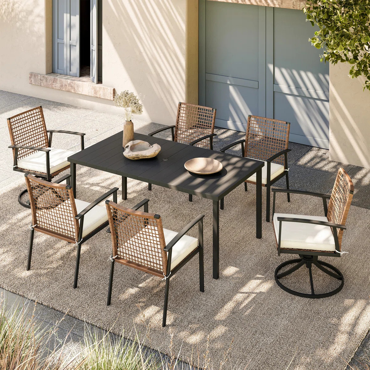 6-Person PE Wicker Patio Dining Set with Swivel Chairs | Wayfair North America
