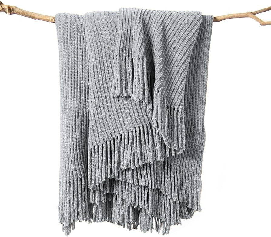 lifein Fall Throw Blanket for Couch-Soft Boho Bed Throw Blankets,Cozy Grey Knitted Chenille Throw... | Amazon (US)