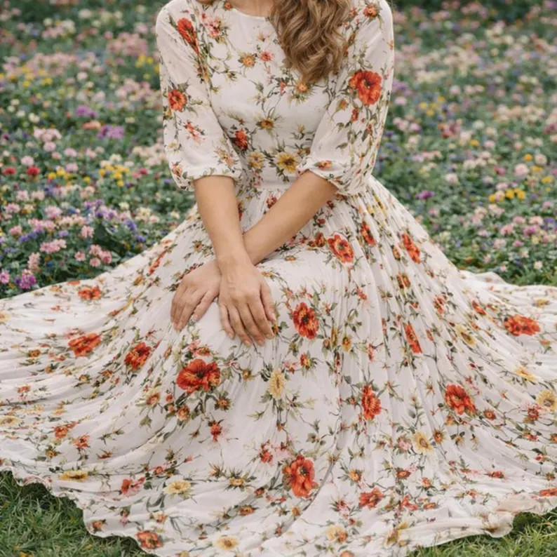 Handmade Women's Floral Maxi Dress – Flowy Bohemian Style | Etsy (US)