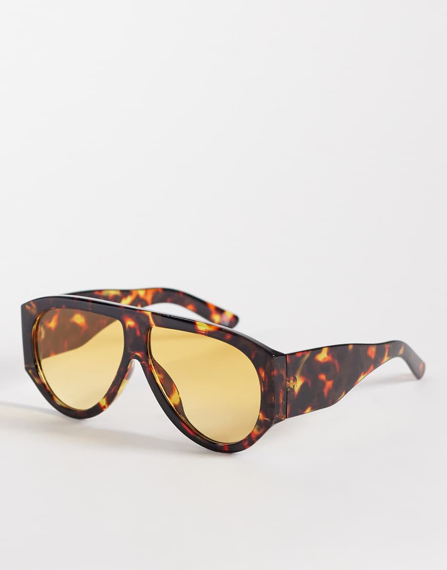 ASOS DESIGN wide temple chunky aviator sunglasses in tort with pale orange lens-Brown | ASOS (Global)