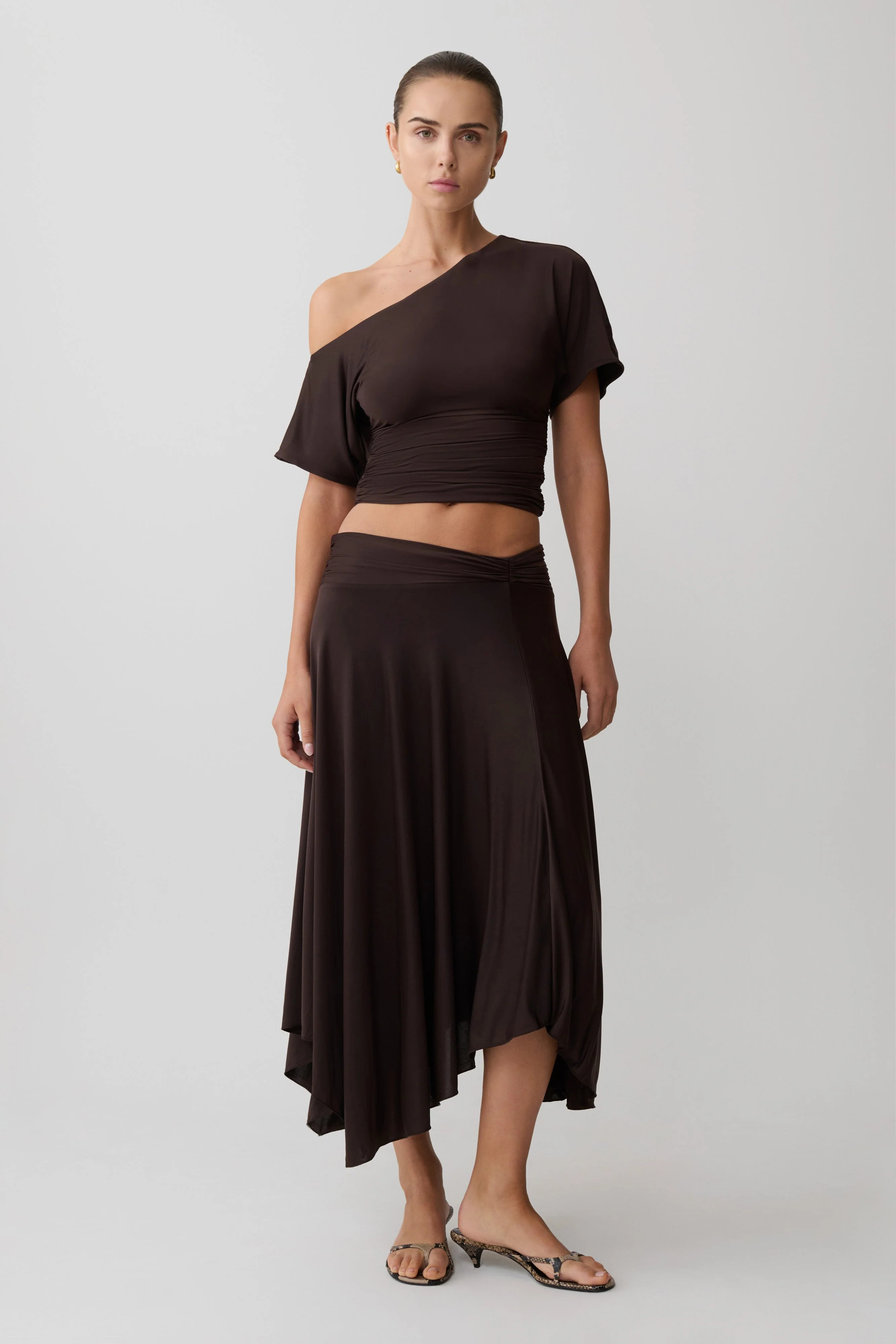 Luu Slinky Midi Skirt - Dark Chocolate | Meshki UK