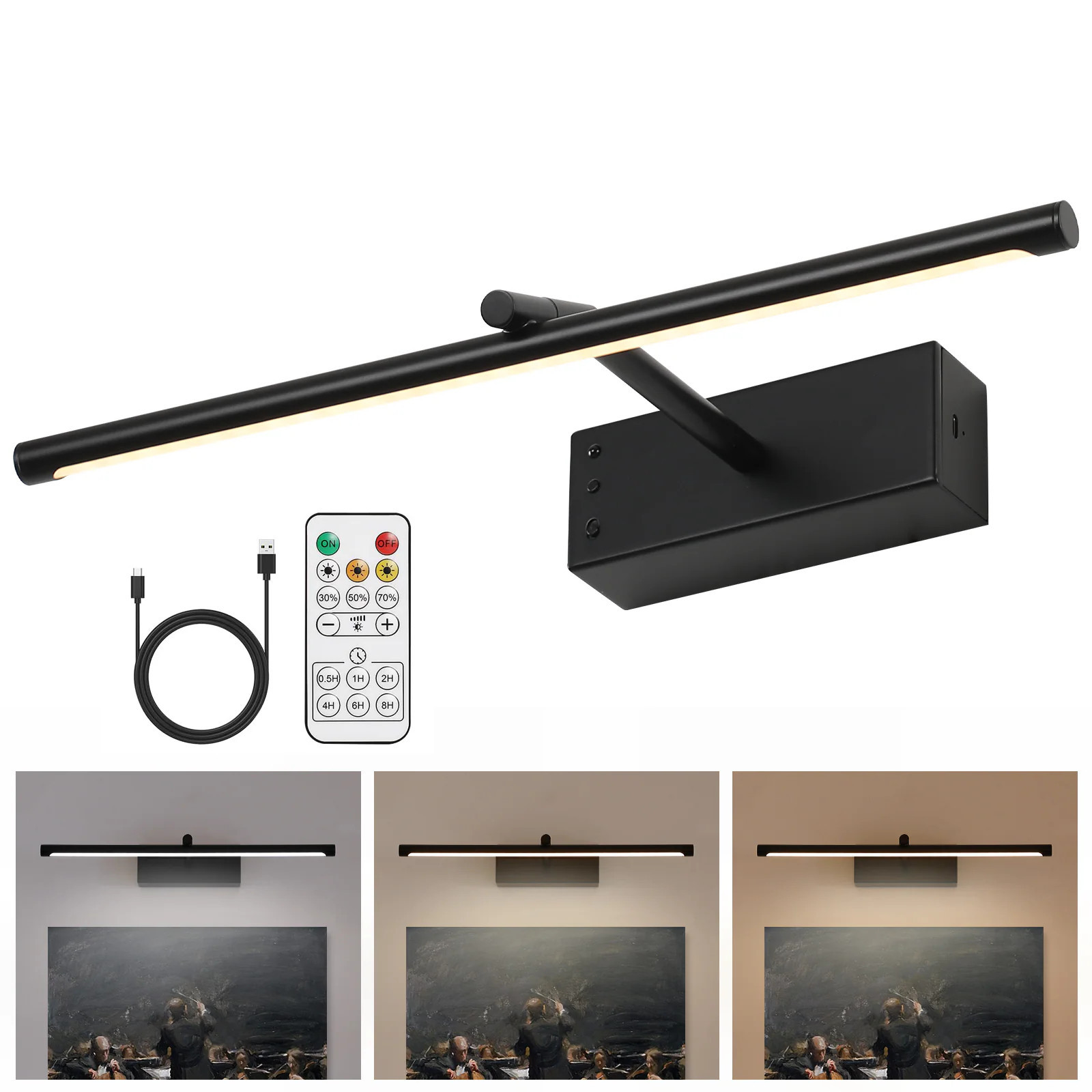 matte black LED picture light with remote