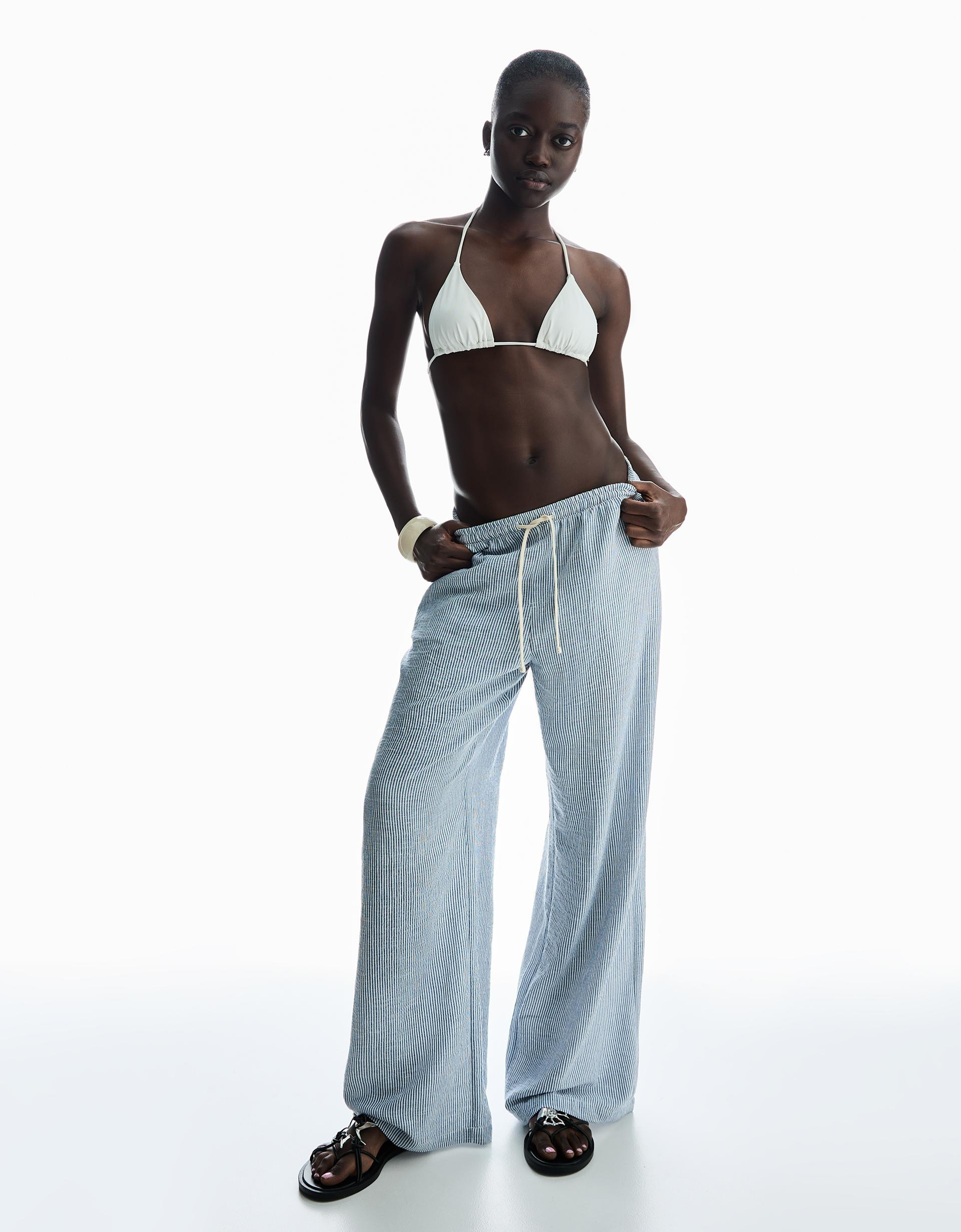 Striped rustic trousers - Trousers - Women | Bershka GB