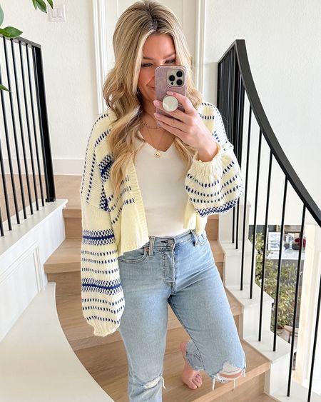 Cutest cardigan sweater for spring! TTS.

viral Amazon high waisted jeans, basic white fitted tee, spring casual outfit idea

#LTKstyletip #LTKfindsunder50 #LTKSeasonal