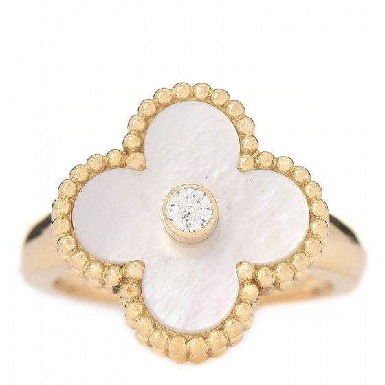 VAN CLEEF & ARPELS 18K Yellow Gold Diamond Mother of Pearl Vintage Alhambra Ring 48 4.5 | FASHION... | Fashionphile