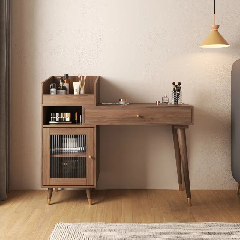 Ismar Makeup Vanity,Retractable Dressing Table with Drawers and Cabinet | Wayfair North America