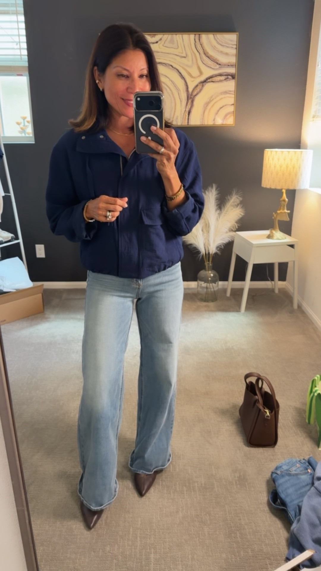 This bomber jacket has a good fit. 

Would be cute with denim shorts too 

Wearing xs in jacket 
Size 2 in jeans 
@Target 

#LTKOver40 #LTKootd #LTKSeasonal