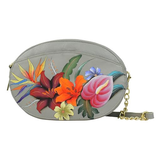 Anuschka Crossbody Bag, Women’s Hand-Painted Genuine Leather Handbag - Tropical Paradise Taupe | Amazon (US)