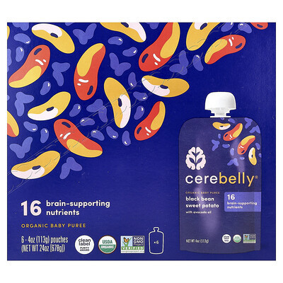 Cerebelly, Organic Baby Puree, Black Bean Sweet Potato with Avocado Oil, 6 Pouches, 4 oz (113 g Each) | iHerb