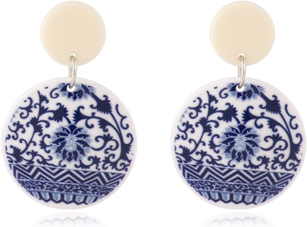 MIGUO STORE Chic Fashion Royal Blue Geometric Earrings Acrylic Ethnic Style Dangle Drop Earrings ... | Amazon (US)