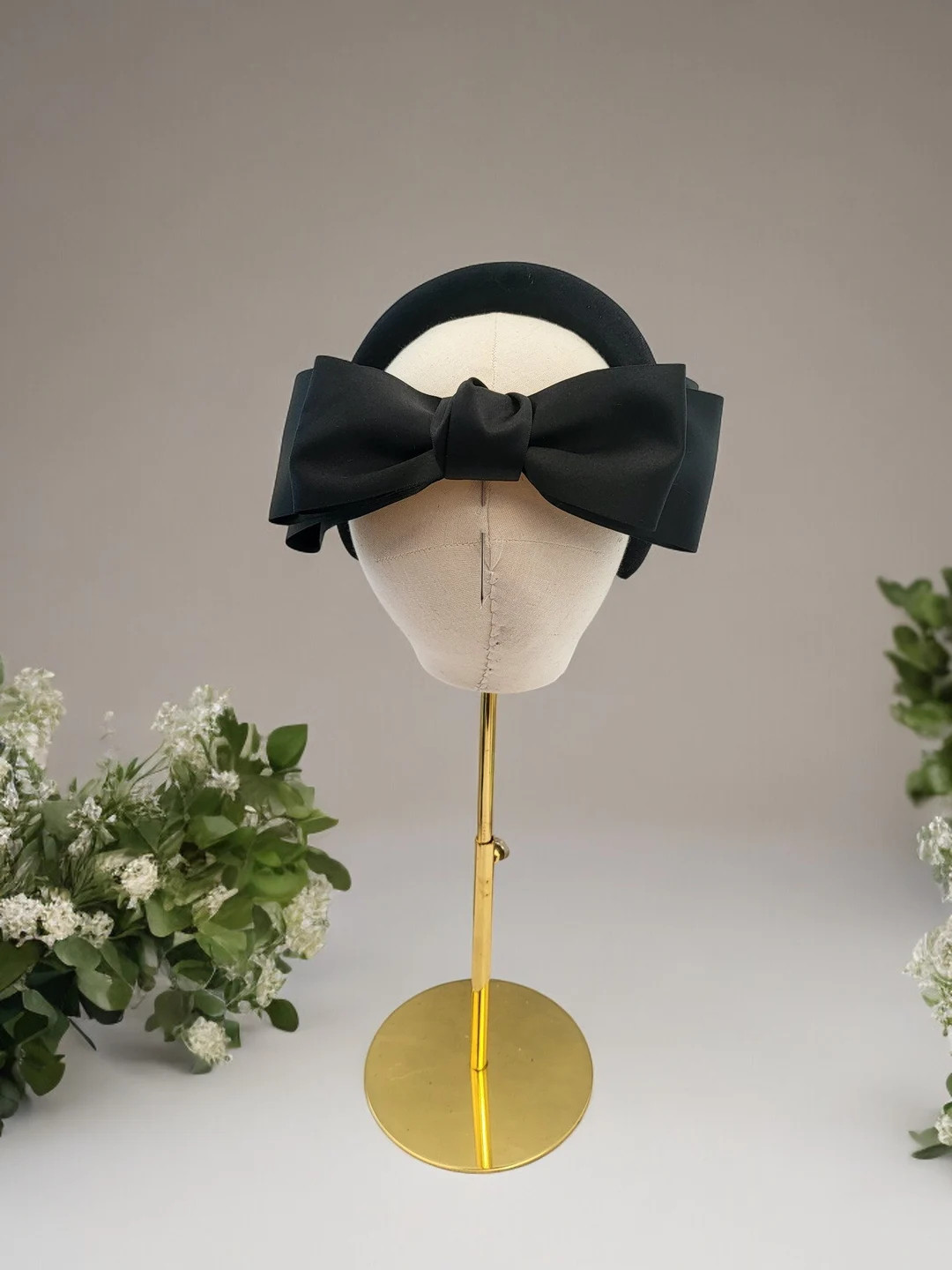 Black Satin Back Bow Headband Fascinator, with a separate padded velvet headband, optional tails | Etsy (US)