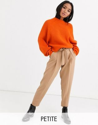 New Look Petite tie waist pants in camel | ASOS US