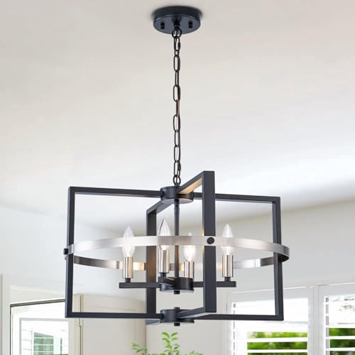 21'' Modern Dining Room Light Fixture Foyer Chandelier Black Brushed Nickel Pendant Light Fixture 4-Light Modern Industrial Ceiling Hanging Lighting for Kitchen Island Living Room Bedroom Entryway | Amazon (US)