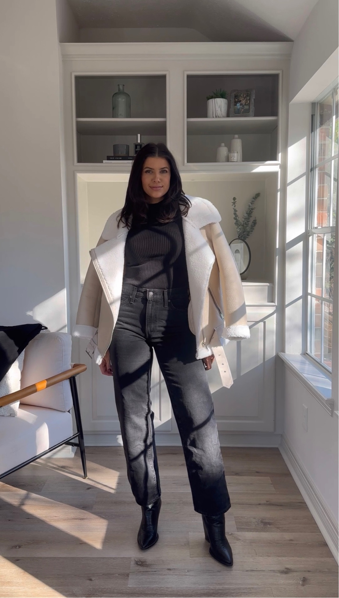 Capsule wardrobe outfit from amazon
Black sleeveless tank size medium
Western inspired Boots are TTS and so comfortable 
Cardigan is a size medium 
Sherling Jacket in a size medium 
Jeans are size 26- TTS


#LTKsalealert #LTKstyletip #LTKfindsunder50