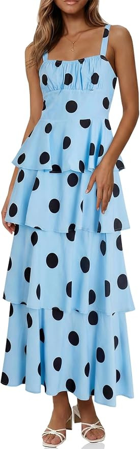 Fisoew Womens Floral Maxi Dresses Spaghetti Strap Casual Sleeveless Ruffle Flowy Tiered Dress | Amazon (US)