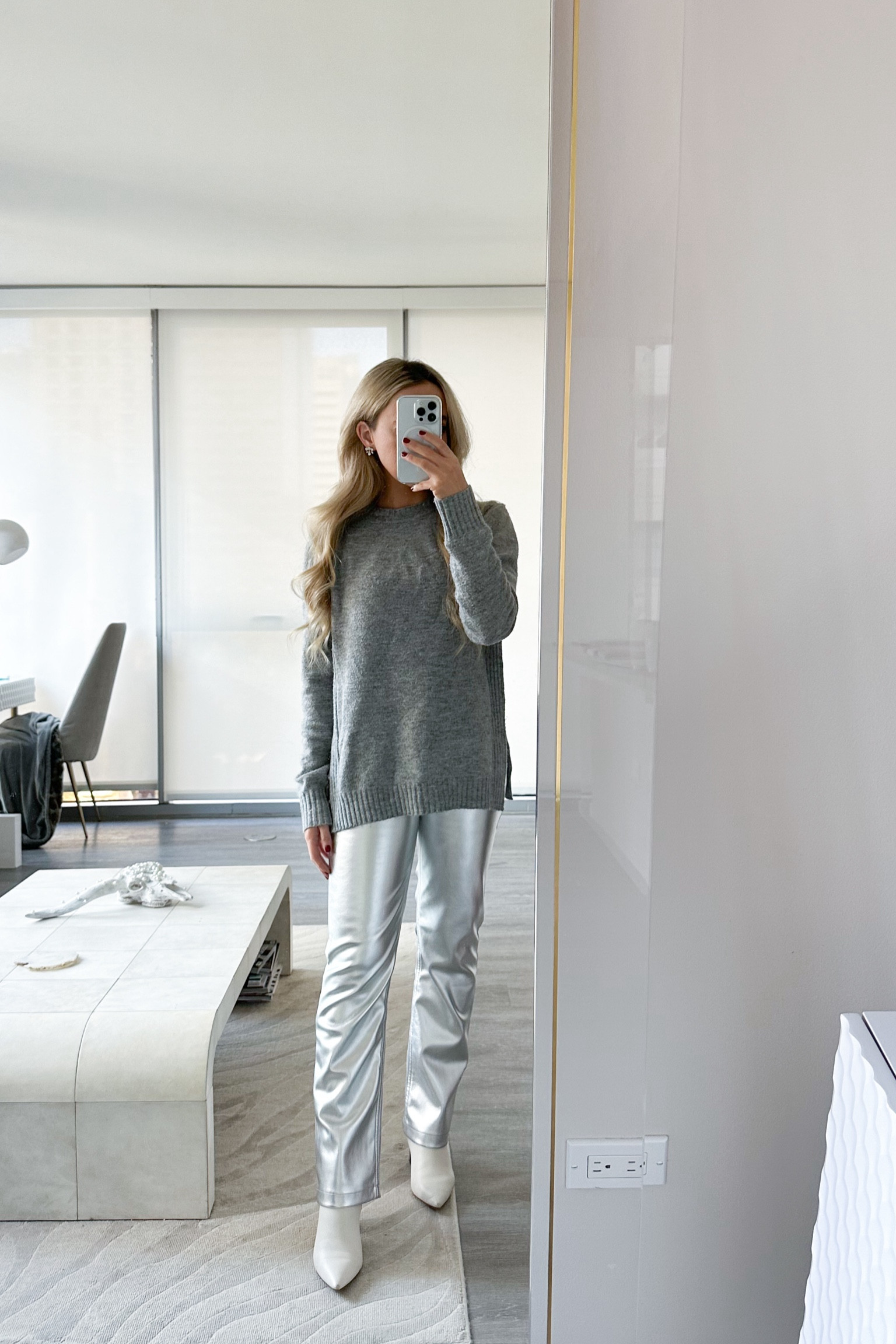 if you purchase something as trendy as metallic pants this season I wanted to show another way to style them- 

I wore these pants the other week to an event in Chicago with leather jacket - I am going to wear them with an oversized sweater and holiday earrings for Christmas  for a cozy winter fit or would be perfect for New Year’s Eve 

*wearing size 24short in pants
metallic trend, silver pants, Christmas outfit, Holiday party, Office party, Party pants, Gray sweater outfit, White boots, Holiday earrings, New Year’s Eve outfit, petite pants


#LTKparties #LTKSeasonal