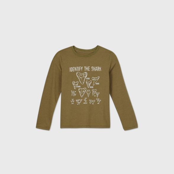 Boys' Long Sleeve Shark Graphic T-Shirt - Cat & Jack™ Light Olive | Target