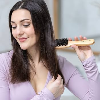 GranNaturals Boar Bristle Slick Back Hair Brush - Soft/Medium Smoothing Hairbrush to Style, Polis... | Amazon (US)