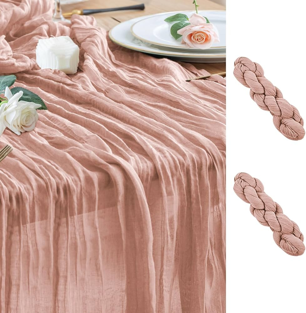 Wokceer Cheesecloth Table Runner 2Pack 10FT Dusty Pink Boho Gauze Cheese Cloth Table Runner for P... | Amazon (US)