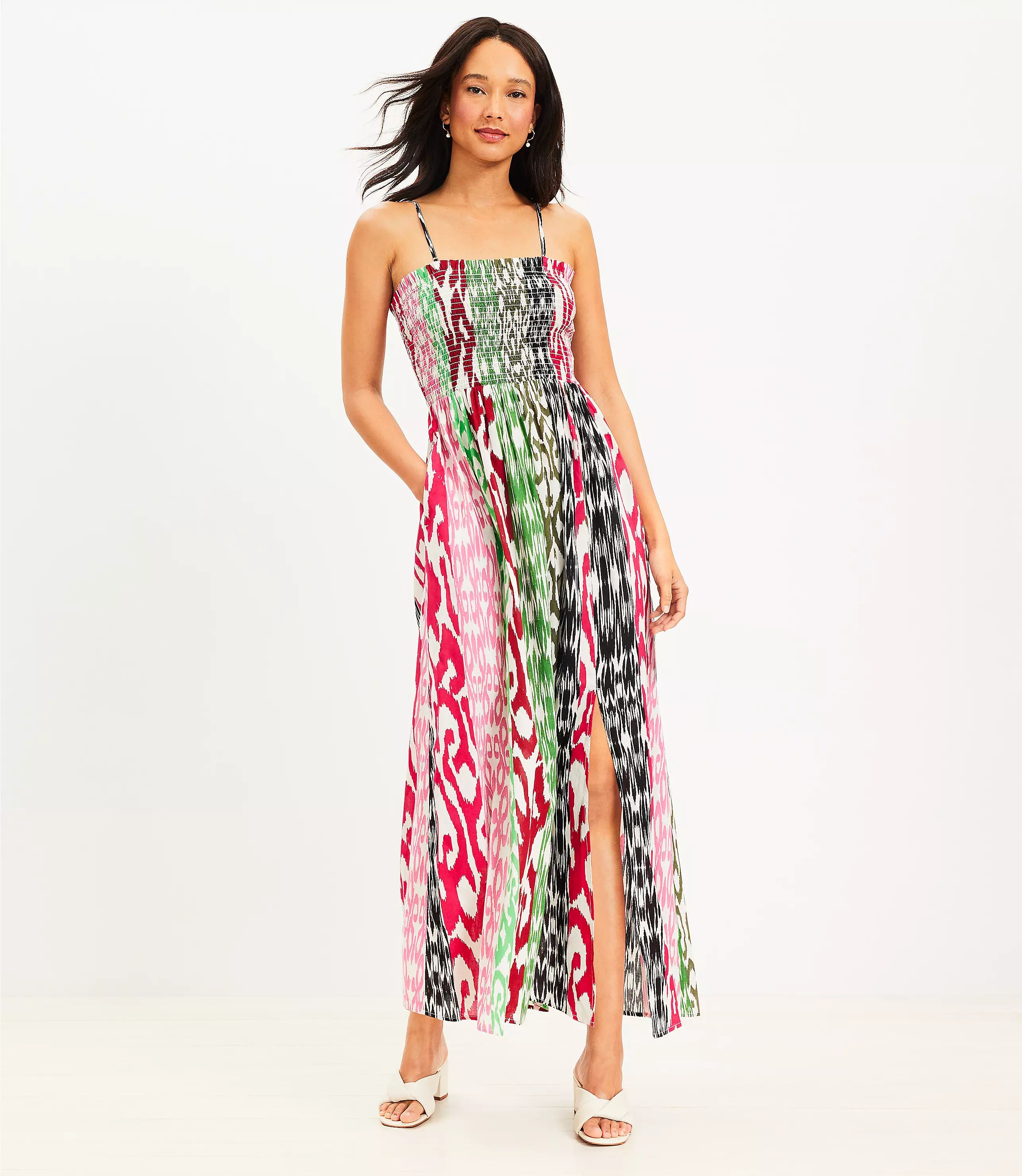 LOFT Beach Scroll Smocked Maxi Cami Dress | LOFT