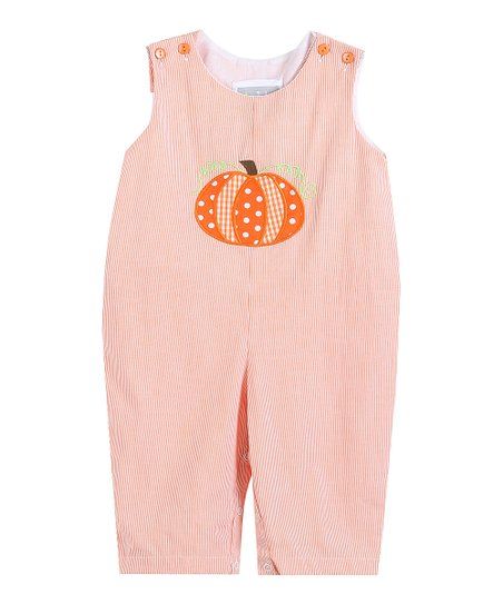 Lil Cactus Orange Seersucker Pumpkin Overalls - Infant & Toddler | Zulily