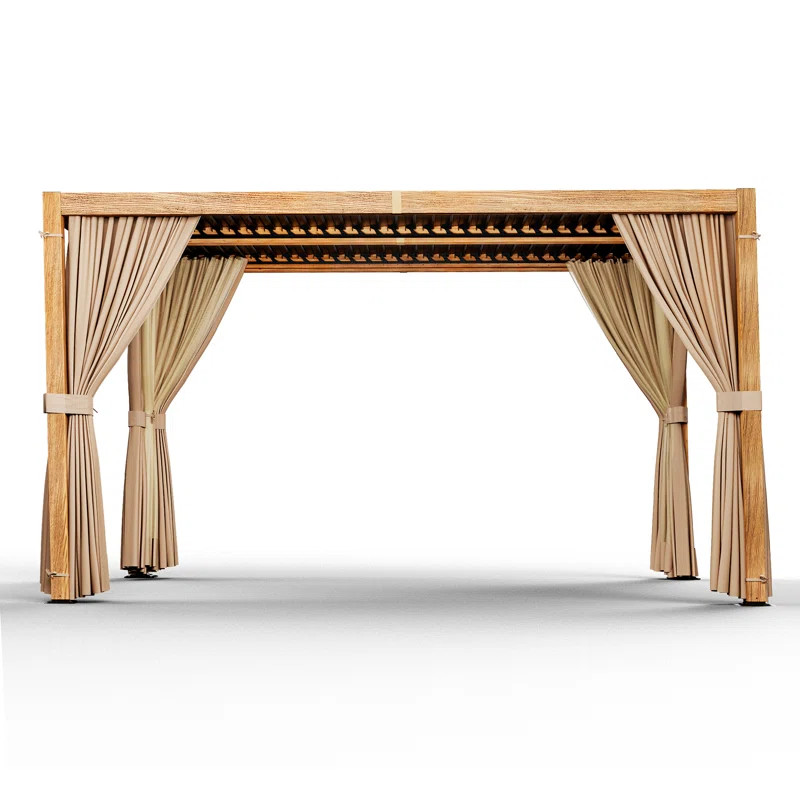 Aluminum Louvred Pergola with Adjustable Roof and Curtains | Wayfair North America