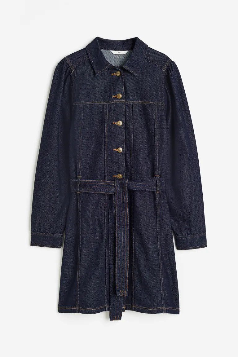 Tie-Belt Denim Dress - Dark denim blue - Ladies | H&M US | H&M (US + CA)