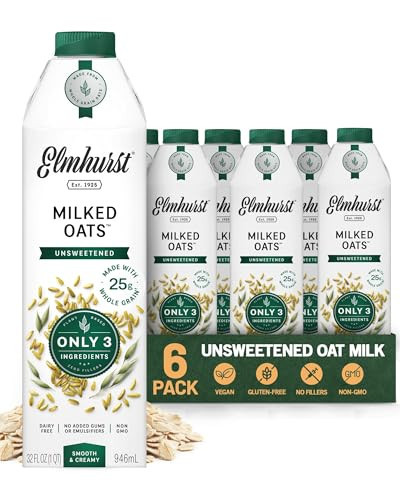 Elmhurst 1925 Unsweetened Oat Milk - 32 Ounce (Pack of 6) Dairy-Free, Gluten-Free, Vegan, Kosher, Shelf Stable Milk Made with Water & Oat Grains for Healthier, Simpler Plant-Based Alternatives | Amazon (US)