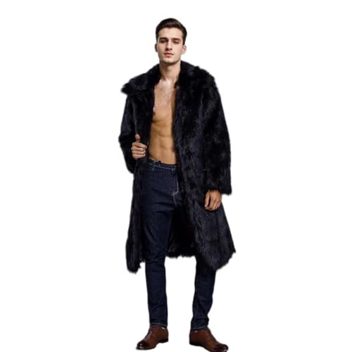 UMREN Mens Faux Fur Coat Long Black Jacket Warm Furry Overcoat Outwear (XXXX-Large, A-Black) | Amazon (US)