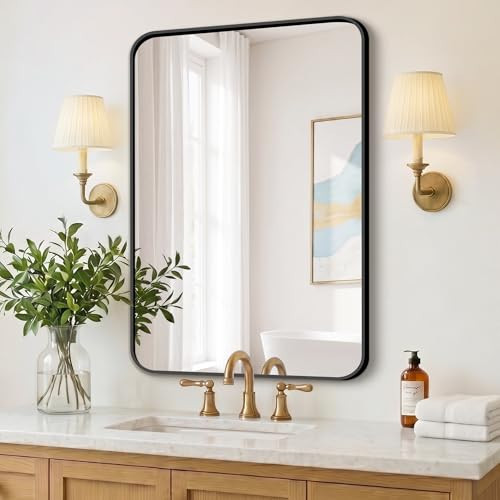 FICTOR Bathroom Mirror, 36"x24" Black Framed Vanity Mirror for Wall, Shatterproof &Anti-Rust Bathroom Mirrors for Over Sink, Bedroom, Living Room, Entryway, Vertical/Horizontal Mount | Amazon (US)