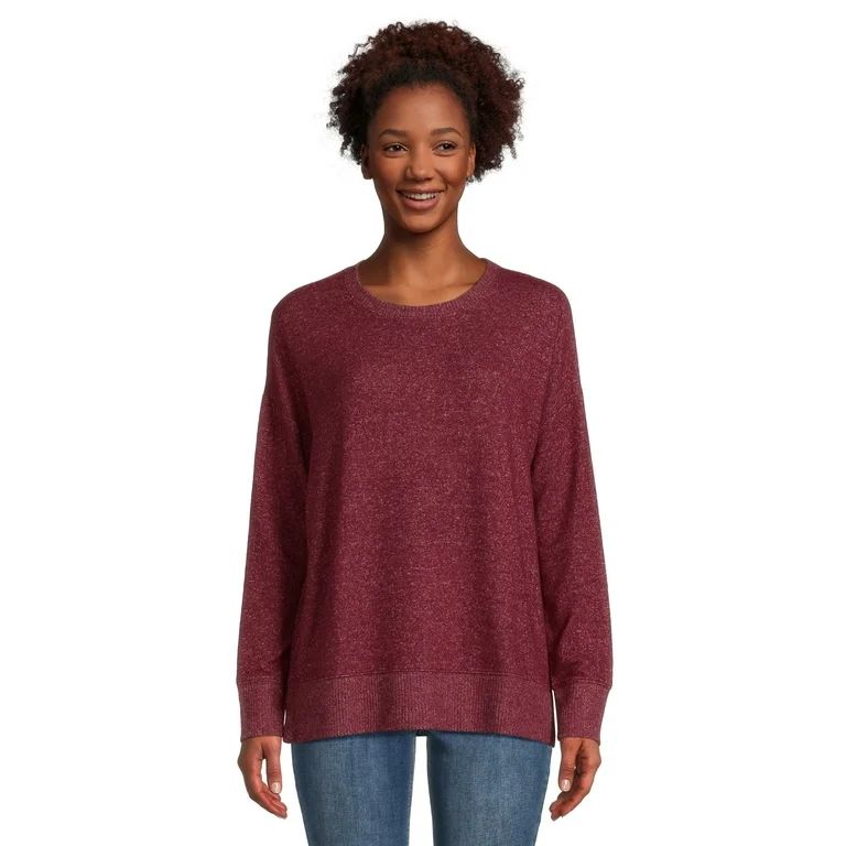 Time and Tru Women's Hacci Knit Pullover Sweatshirt with Long Sleeves, Sizes XS-XXXL | Walmart (US)