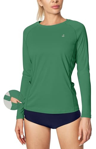 IUGA Green Shirts for Women Rash Guard for Women UPF 50+ SPF UV Protection Long Sleeve Workout Tops with Pockets Dry Fit Hiking Shirt (Deep Green,XXL) | Amazon (US)