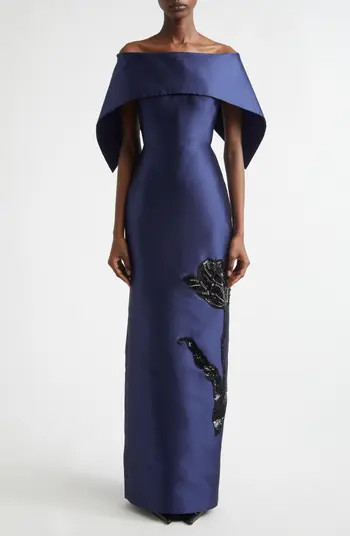 Beaded Off the Shoulder Mikado Column Gown | Nordstrom