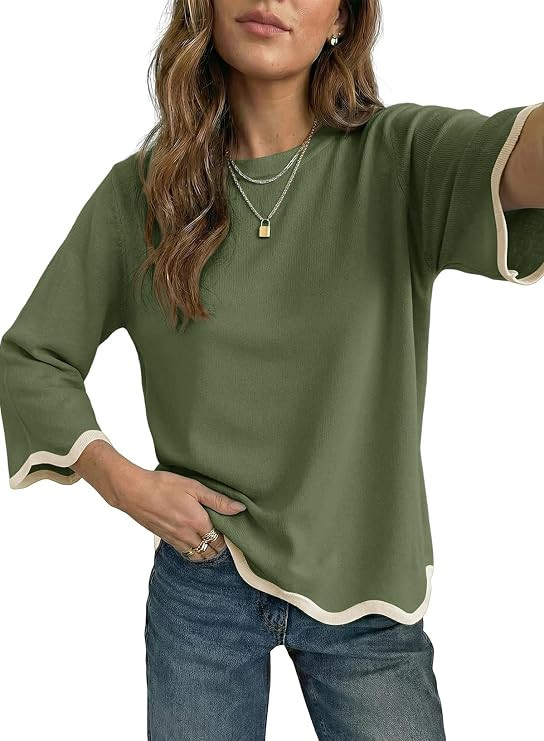 Dokotoo Women's Sweaters 3/4 Sleeve Crewneck Casual Wool Pullover Tops 2026 | Amazon (US)
