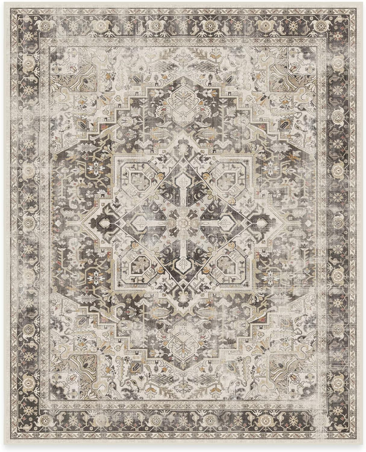 RUGGABLE Kamran Washable Rug - Perfect Vintage Area Rug for Living Room Bedroom Kitchen - Pet & C... | Amazon (US)