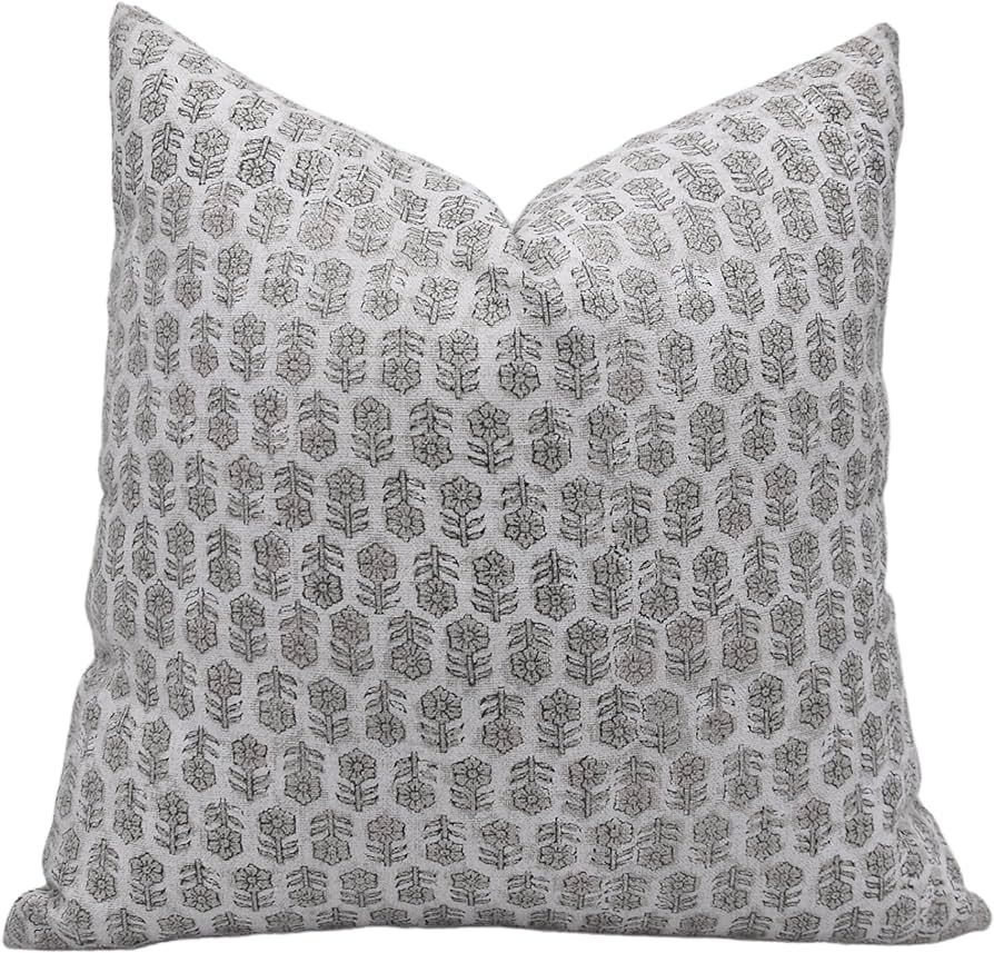 Amazon.com: Fabritual Thick Linen Throw Pillow Cover, Outdoor Pillow with Handblock Print, Decora... | Amazon (US)
