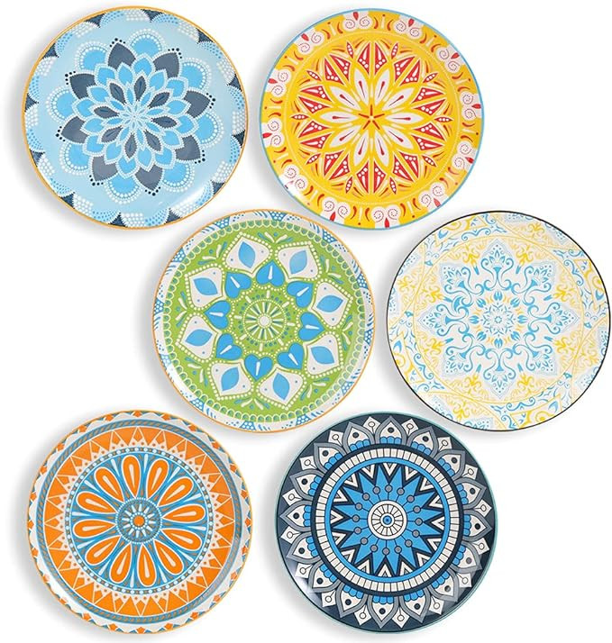 Plate Set 8 Inch - Salad Plates | Dessert Appetizer Plates Colorful - Porcelain Lunch Plates - Se... | Amazon (US)