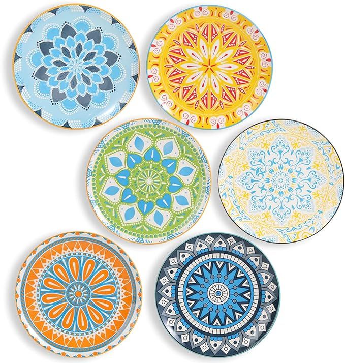 AHX Plate Set 8 Inch - Salad Plates | Dessert Appetizer Plates Colorful - Porcelain Lunch Plates ... | Amazon (US)