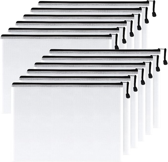 SUNEE Plastic Mesh Zipper Pouch 11x16 in (Black, 12 Packs) Extra Large Zip File Bags for Office S... | Amazon (US)