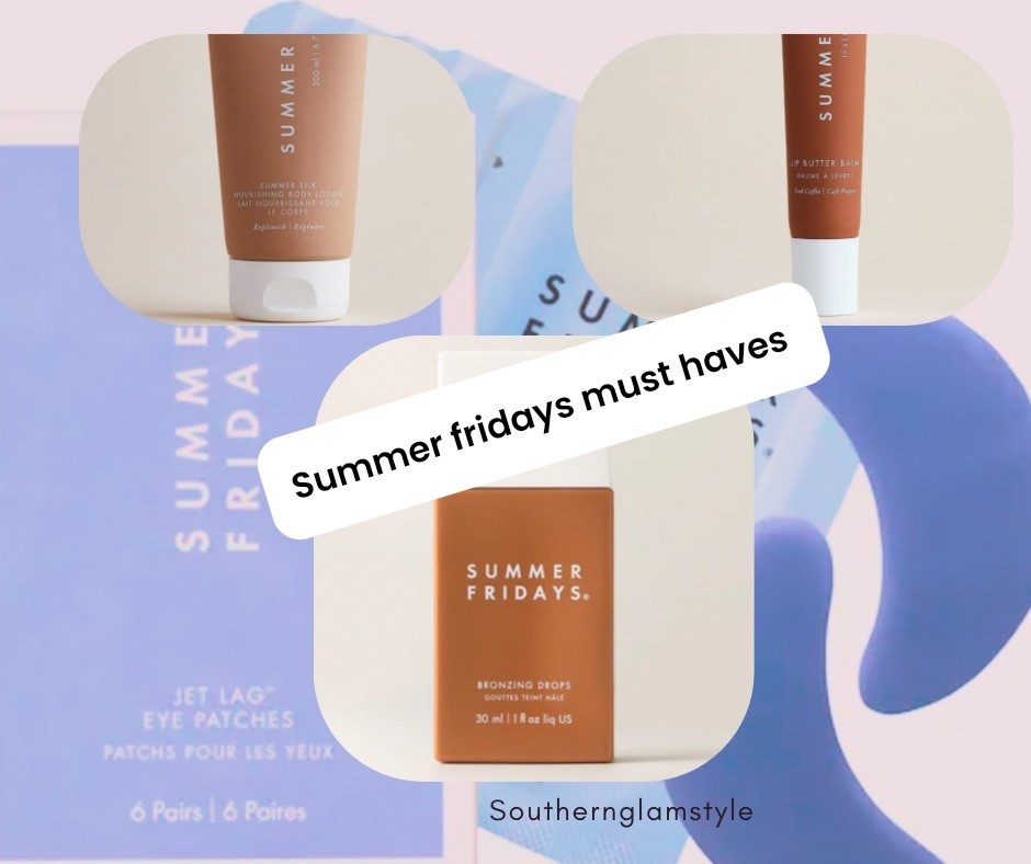 Summer fridays favorites you must try! 
- Lip gloss for nourishing smooth lips 
- Bronzing drops for a nice glow 
- Lotion for hydrating smooth skin all year round 
- eye patches to depuff and keep your under eye looking youthful 

#LTKgrwm #LTKBeauty #LTKselfcare
