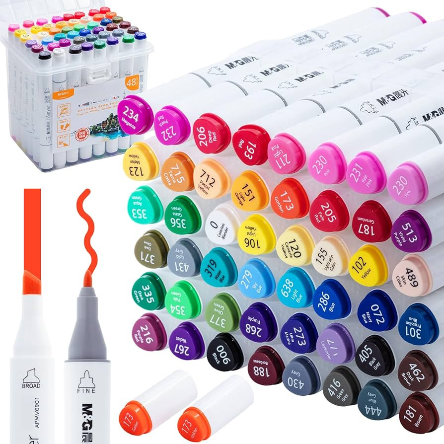 M&G Alcohol Markers, 48 Colors Dual Tip Art Markers, Chisel & Fine Drawing markers with Case, for... | Amazon (US)