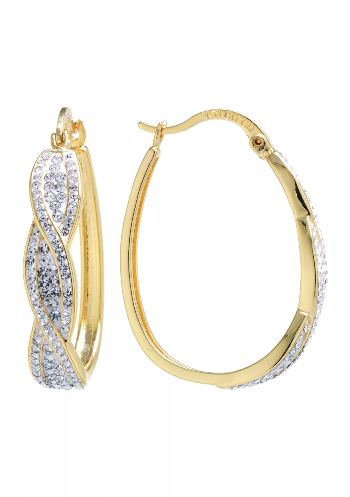 Belk SilverworksSilver Plated 1.3" Clear Crystal Pavé Twist Hoop Earrings | Belk