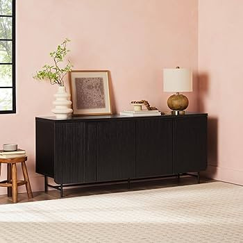 Walker Edison Reema Fluted 4-Door Kitchen Sideboard Buffet Console, 69 Inch, Black | Amazon (US)
