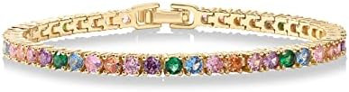 PAVOI 14K Gold Plated 3mm Multi Colored CZ Tennis Bracelet | Vibrant Cubic Zirconia Bracelet for ... | Amazon (US)