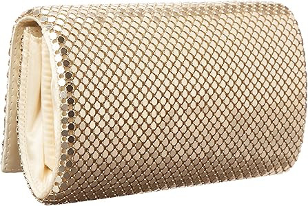 Jessica McClintock Metal Mesh Roll Evening Bag Clutch Purse (4.5" x 7.5" x 2", Shoulder Chain Inc... | Amazon (US)